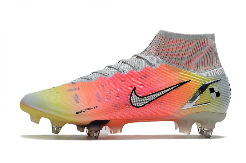 Chuteira Nike Mercurial Superfly 8 Elite SG Campo - Branco, Vermelho e Laranja